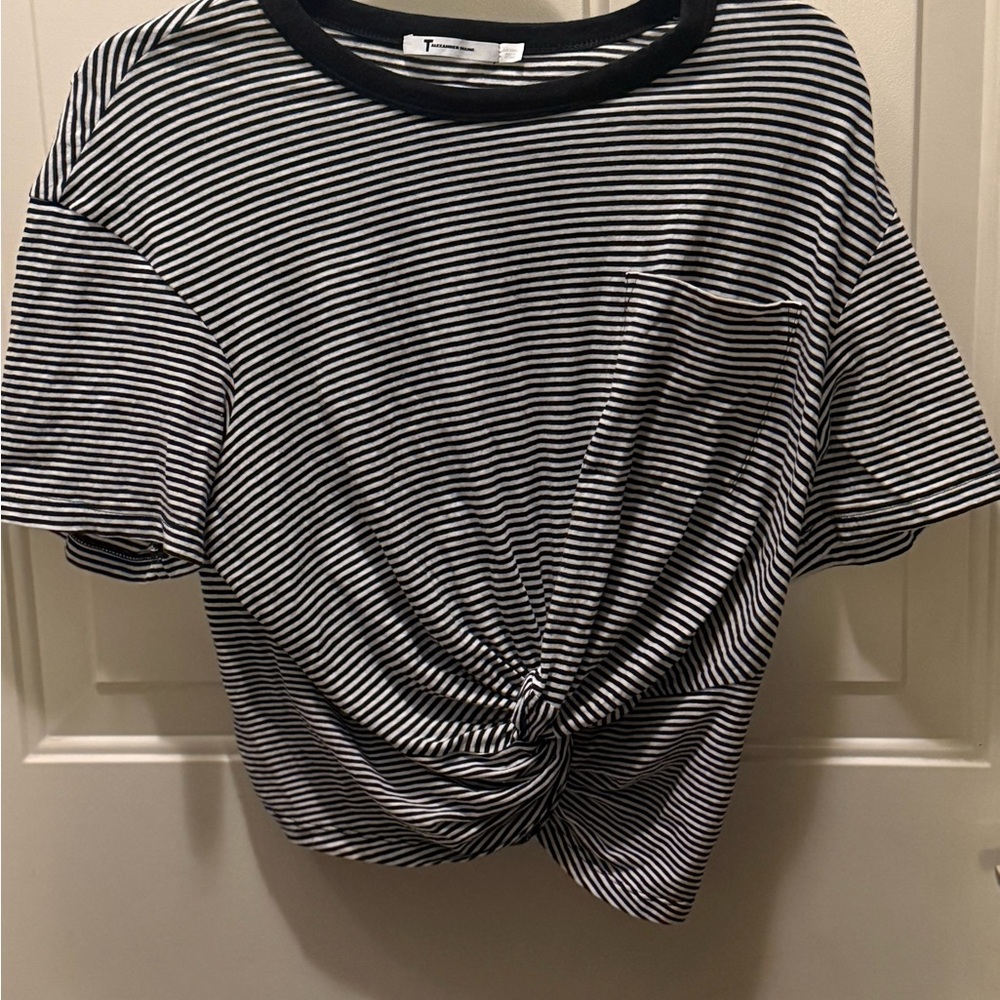 Alexander Wang Black and White Striped Knot Top